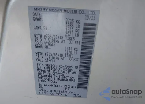 2014 Nissan Pathfinder S z USA, uszkodzony, nr VIN 5N1AR2MM8EC635200